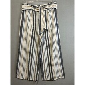 Elle Gabrielle Womens Wide Leg Cropped Striped Pants with Tie Belt Size Large‎
